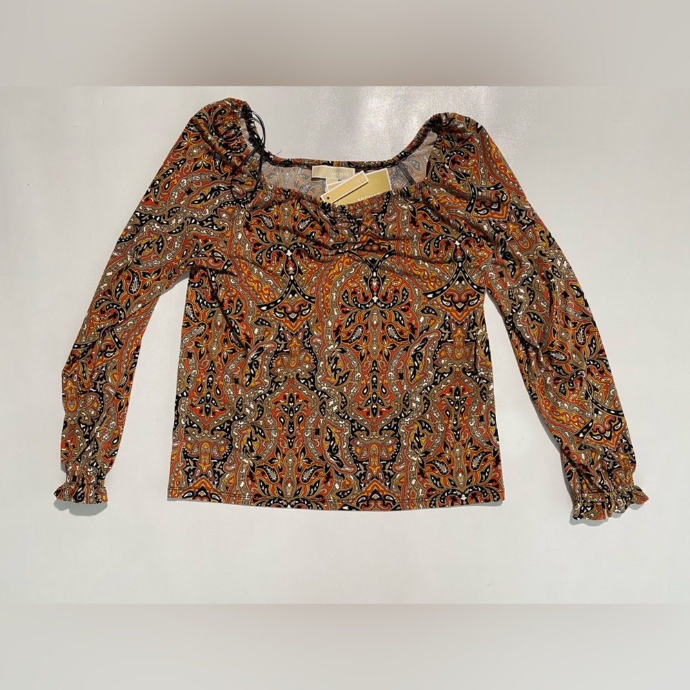 NEW Size M MICHAEL Michael Kors Ruffled Off-The-Shoulder Top Brt Trractta $88 - Picture 3 of 11